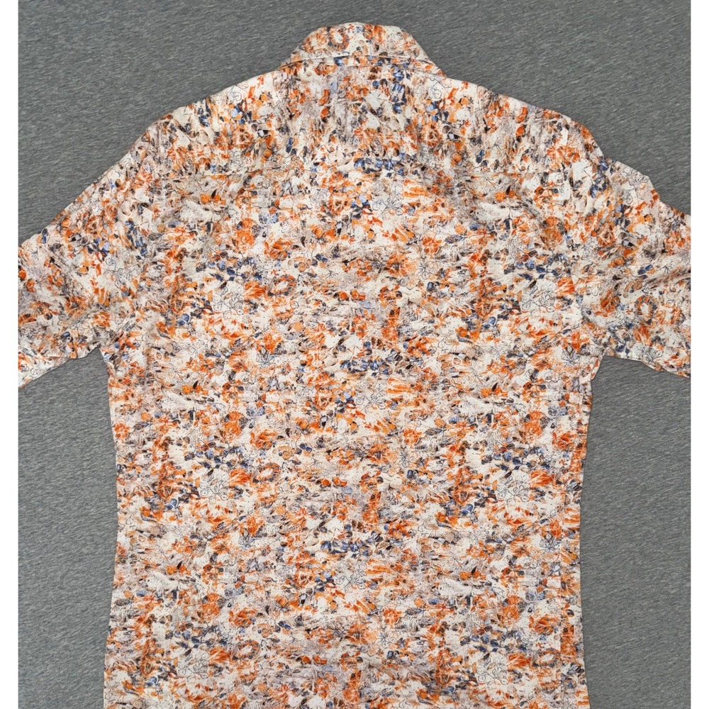 Michael Duru Designer Men Slim Fit Floral Abstract Shirt Orange Blue Sze Medium - Picture 3 of 7